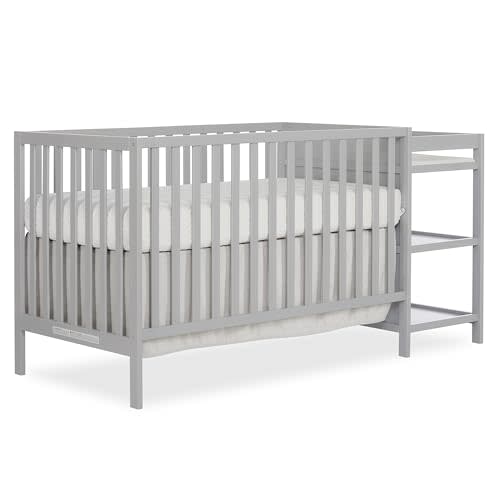 Dream On Me Synergy 3-in-1 Convertible Full-Size Baby Crib & Changer, Pebble Grey, Open Storage, GreenGuard Gold & JPMA, Pinewood, Convert to Day & Toddler Bed, 4 Mattress Heights, 1″ Changing Pad,