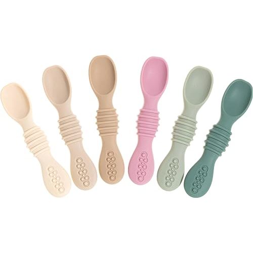 Sperric Baby Self Feeding Spoons - 6+ Months, Infant First Stage, Baby Led Weaning BPA Free Teething Spoons, Tan