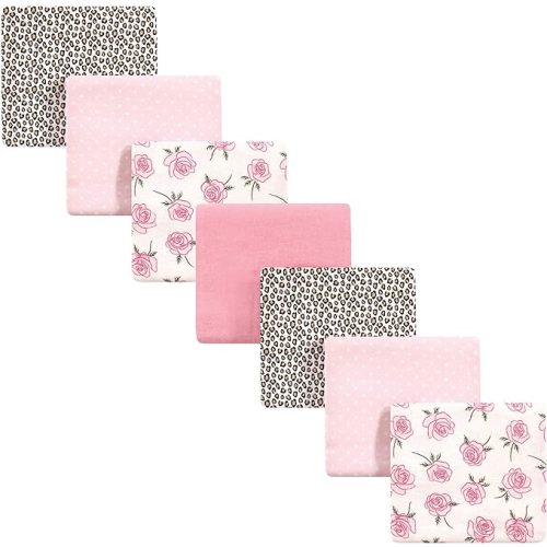 Little Treasure Unisex Baby Cotton Flannel Receiving Blankets, Rose Leopard 7-Pack, One Size