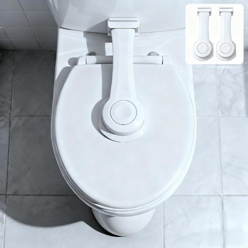Toilet Locks Baby Proof 2 Pack,3M Adhesive No Drilling - Child Safety Toilet Seat Lock for Toddlers, Easy Adult Use, Universal Fit