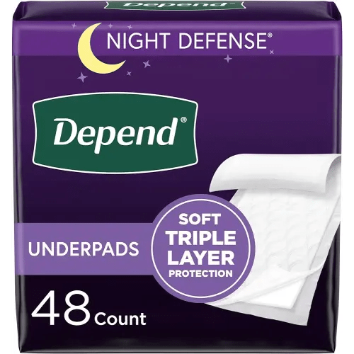 Depend Underpads - Disposable Incontinence Bed Pads, Triple Layer Absorbency for Adults, Kids, and Pets, Slip Resistant, 36"x 21", 48 Count (4 Packs of 12) (Packaging May Vary)
