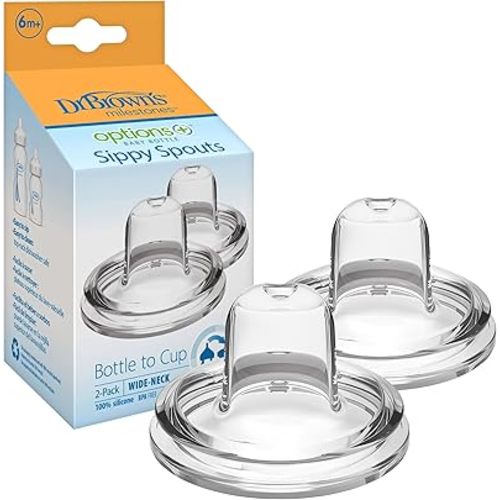 Dr. Brown's Options+ Wide-Neck Baby Bottle Silicone Sippy Spout, 6m+, 2-Pack