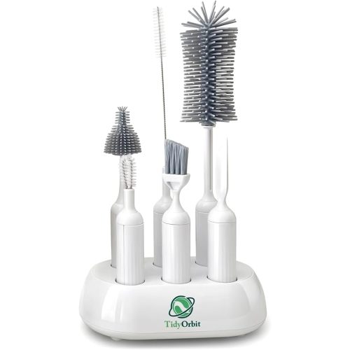 6-in-1 Bottle Brush Set with Holder – Multipurpose Cleaning Kit for Baby Bottles, Reusable Water Bottles, Straws, and Lids – BPA-Free, Compact Storage