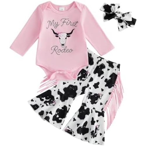 PUHHAPIEY Western Newborn Baby Girl Cowgirl Outfit Romper Pant Fall Set