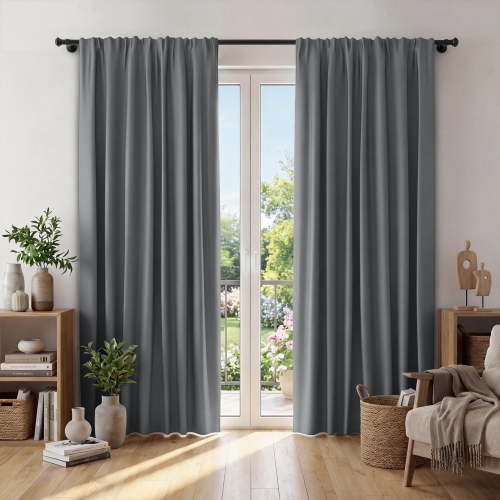XUEYU Window Curtains Blackout, Back Tab Curtains 84 Inch, 100% Blackout Curtains Darkening Light Blocking Curtains for Living Room Bedroom Full Light Blocking Curtains 2 Panel Set,W52 x L84, Gray