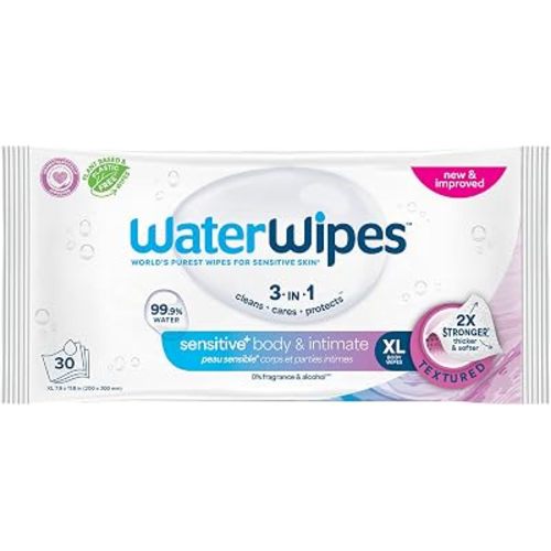 WaterWipes Sensitive Whole Body Cleansing Wipes, 99.9% Purified Water, XL Textured Wipes, Incontinence Care, Fragrance Free, 30 Count
