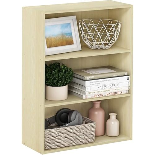 Furinno PASIR Book Shelf, 3-Tier Bookshelf, Bookcase, 9.7" x 23.7" x 31.5", for Living Room, Bedroom, Home Office, Steam Beech