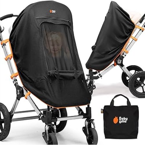 Baby Uma Stroller Sun Shade Cover - UPF 50+ Stroller Cover, Baby Sun Protection, Breathable Blackout Mesh Baby Sun Shade, Stroller Shade with Zip-up Window, 6+ Months (+Travel Bag)