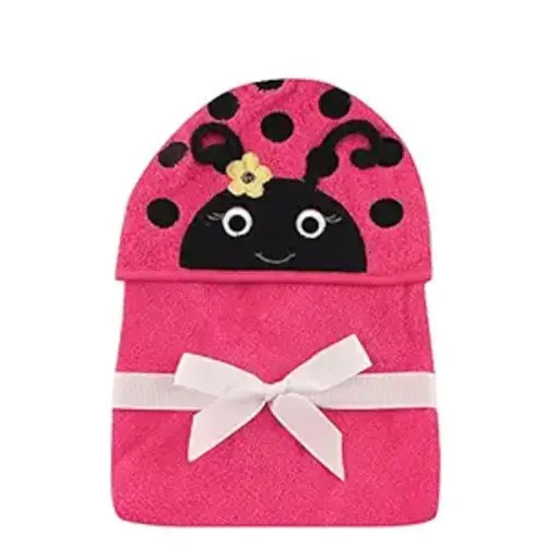 Hudson Baby Unisex Baby Cotton Animal Face Hooded Towel, Ladybug, One Size