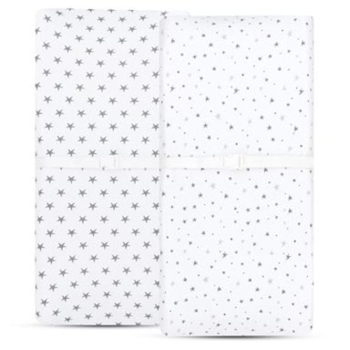 Ely's & Co. Baby Fitted Waterproof Crib Sheet 100% Combed Jersey Cotton Grey Stars 2 Pack