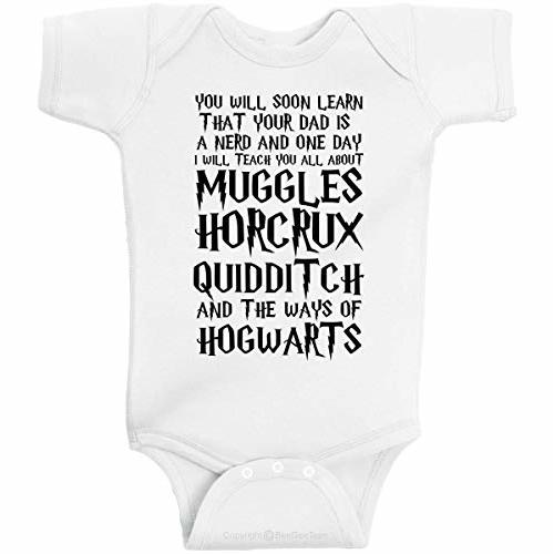 BeeGeeTees You Will Soon Learn That Your Dad Is A Nerd Funny Wizard Baby Clothes One Piece Baby Romper