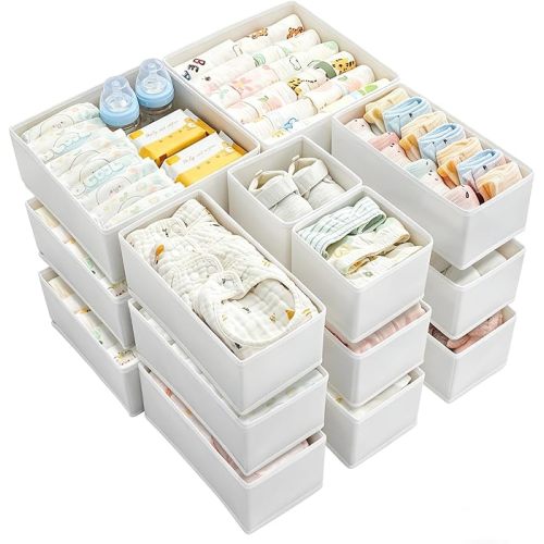 Vtopmart 18 Pack Baby Clothes Organizer, Dresser Drawer Organizer for Baby Clothing, Foldable Fabric Closet Drawer Storage Bins, Dresser Dividers for Bra, Socks, Ties, Scarf
