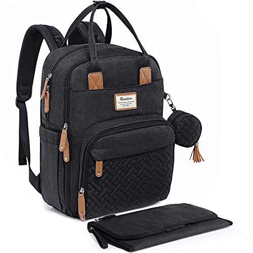Diaper Bag Backpack, RUVALINO Neutral All-in-One Baby Bags for Boy Girl, Multifunction Large Travel Backpack with Portable Changing Pad, Stroller Straps, Pacifier Case and Insulated Pockets, Black