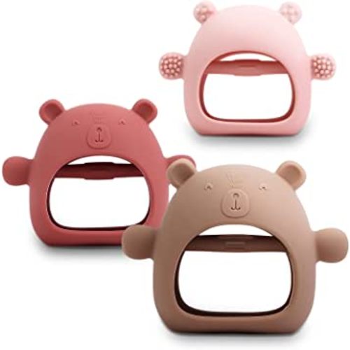 3 Pack Baby Teething Toy for 0-6 Months,Never Drop Teether for Babies 6-12 Months, BPA Free Dust-Proof Silicone Hand Pacifier Baby Chew Toys for Infant Sucking Needs-Safety Baby Toys 3-6 Months