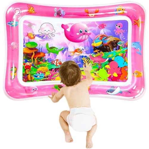ZHUYNXIR Tummy time Water Play mat, Baby Water Play Mat for Kids and Toddlers Baby Toys for 3 to 24 Months, Strengthen Your Baby's Muscles,27.5x20 in Pink.