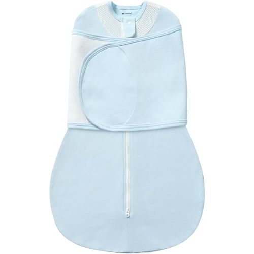 Swaddles for Newborns, Safe Sleep Swaddle Sack with Mesh Design, Breathable 100% Cotton Sleepsack New-Parent-Friendly 3-6 Month, 3-Way Adjustable Transitional Swaddle, Blue