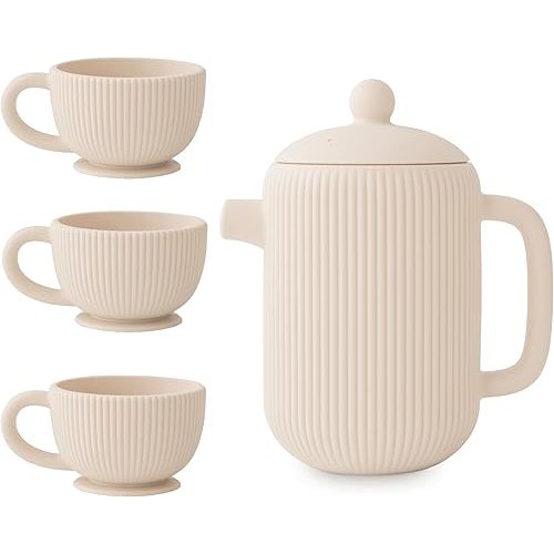 mushie Silicone Baby Tea Play Set | 4 Pieces Kitchen Play Toys for Toddlers 10 Months+ (Shifting Sand)