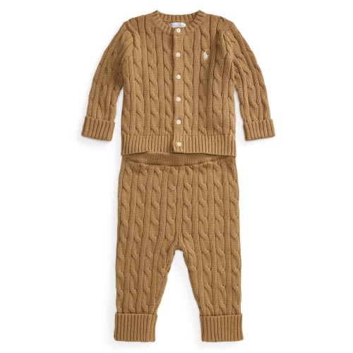 Cable Knit Cotton Cardigan & Pants Set