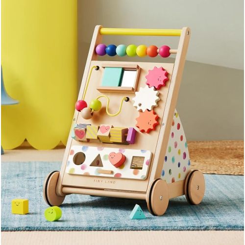 Tiny Land Wooden Baby Walker with Activity Center, Montessori Push Walker