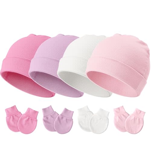 BQUBO Baby Hats and Mittens Infant Cotton Beanie Gloves No Scratch Set Newborn Hospital Hat for Boys Girls