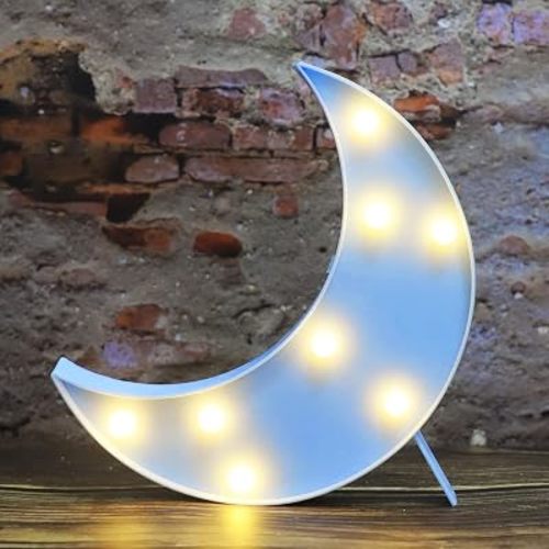 LED Moon Shaped Marquee Signs, Light Up Moon Night Lights Battery Operated Crescent Moon Lamp for Bedroom, Christmas, Birthday Party Decor-Blue