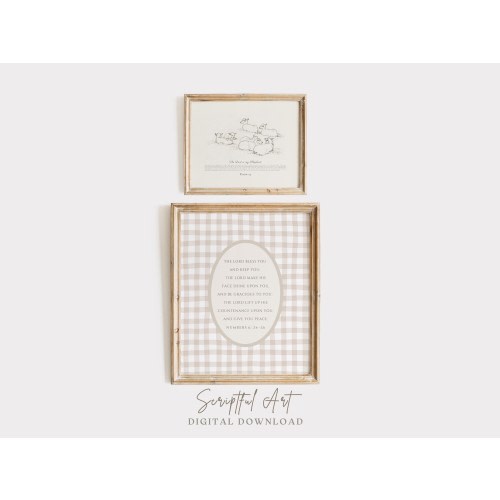 Vintage Sheep Bible Verse, Gender Neutral Nursery Art Prints Set of 2 (Digital Download)