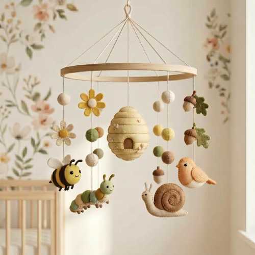 Personalized Bumble Bee Baby Mobile, Custom Garden Nursery Bedroom Decor, Snail Bird Caterpillar Acorn Felt Flower Crib Mobile, Newborn Gift