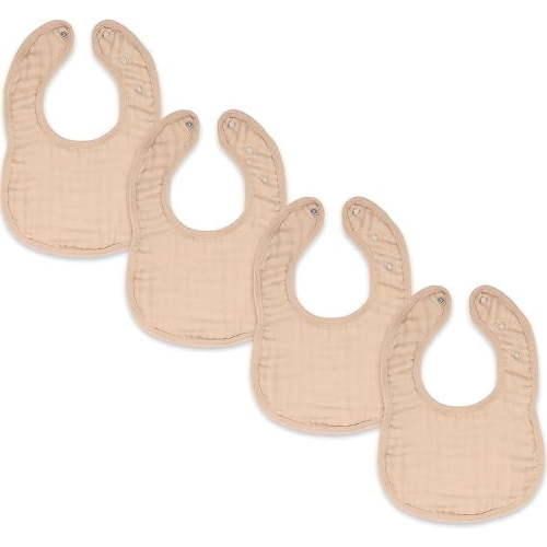 Comfy Cubs Muslin Cotton Baby Bibs, 4 Pack, Adjustable with Easy Snaps, Soft & Absorbent, Blush