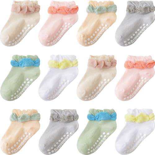 Non Slip Grip Ankle Baby Socks 12 Pack for Toddler Boys and Girls Kids Infant Baby Cute Cotton Socks