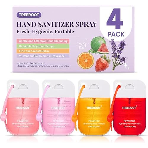 Treeroot 4 Pack Hand Sanitizer Spray, Alcohol-Free Hydrating Travel Size