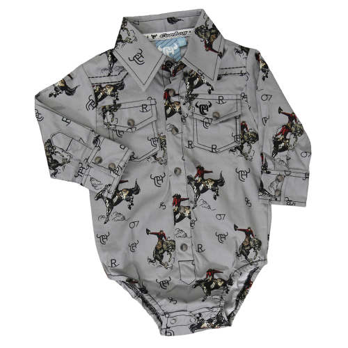 Infant Boy's CH Gray "Vintage Bronc" Long Sleeve Romper Western Shirt