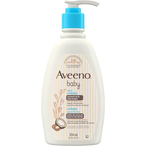 Aveeno Crème hydratante quotidienne pour bébé, légèrement parfumée, beurre de karité, huile de noix de coco