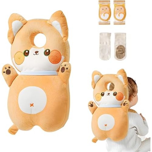WKC Baby Head Protector Backpack with Knee Pads & Non-Slip Socks, Toddler Safety for Crawling & Walking (Style 13)