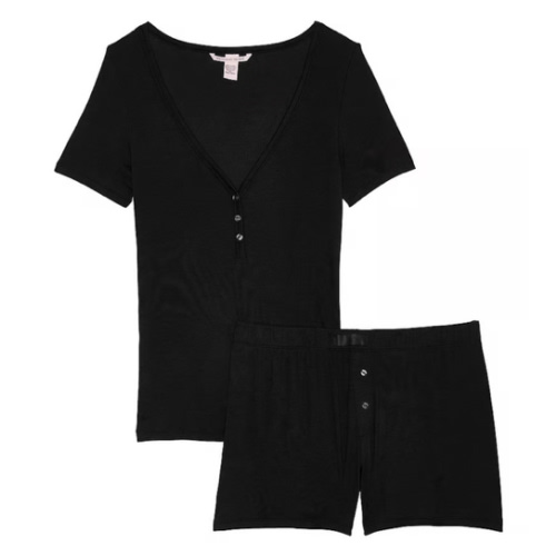 Ribbed Modal Short-Sleeve Henley & Boxer Shorts Set