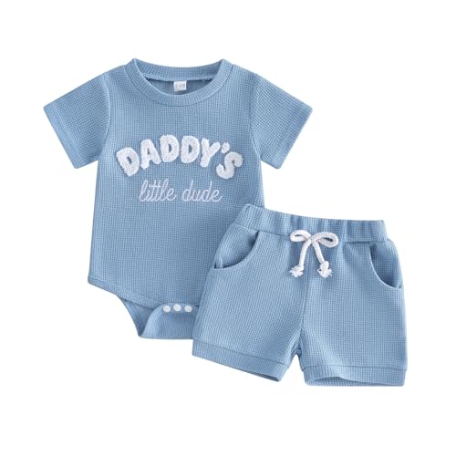 Kupretty Baby Boy Clothes 3 6 12 18 Months Summer Outfit Baseball Embroidery Waffle Short Sleeve Romper & Shorts Set
