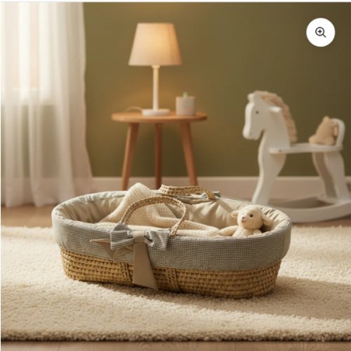 Khaki Gingham Baby Moses Basket