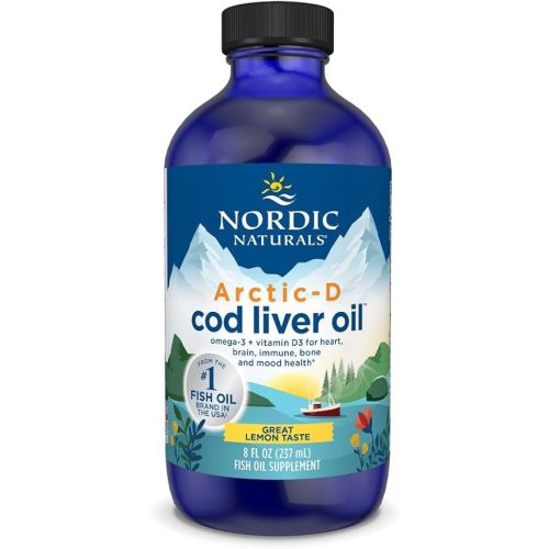 Nordic Naturals Arctic-D Cod Liver Oil, Lemon - 8 oz - 1060 mg Total Omega-3s + 1000 IU Vitamin D3 - EPA & DHA - Heart, Brain, Bone, Immune & Mood Support - Non-GMO - 48 Servings