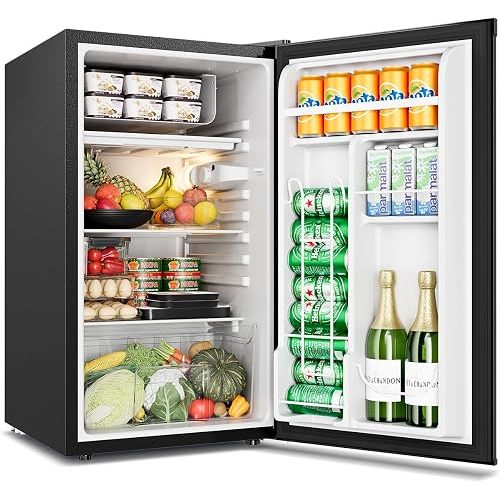 Feelfunn Mini Fridge with Freezer - 3.2 Cu.Ft Single Door Mini Refrigerator with Adjustable Thermostat, Small Fridge for Bedroom, Apartment, Dorm - Black