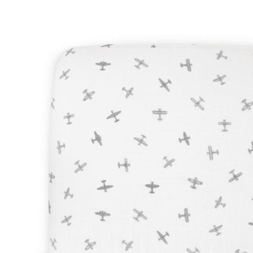 Little Unicorn Organic Muslin Crib Fitted Sheet - Pewter Planes