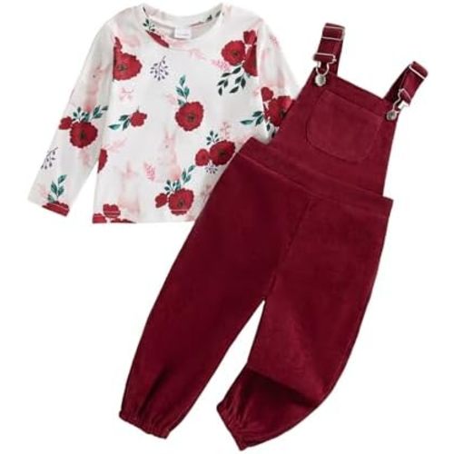 Mioglrie Toddler Baby Girl Clothes 12 18 24 Months 2T 3T 4T 2Pcs Girl Outfits Adjustable Overall Set Cute Jumpsuit