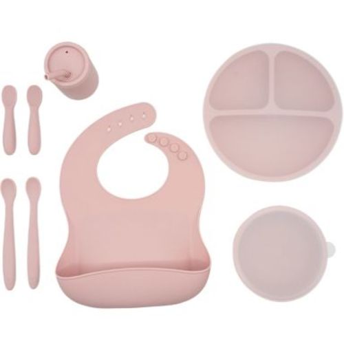 WeeSprout Baby Led Weaning Bundle, Silicone Suction Bowl, Spoons, Bib & Cup - Pink