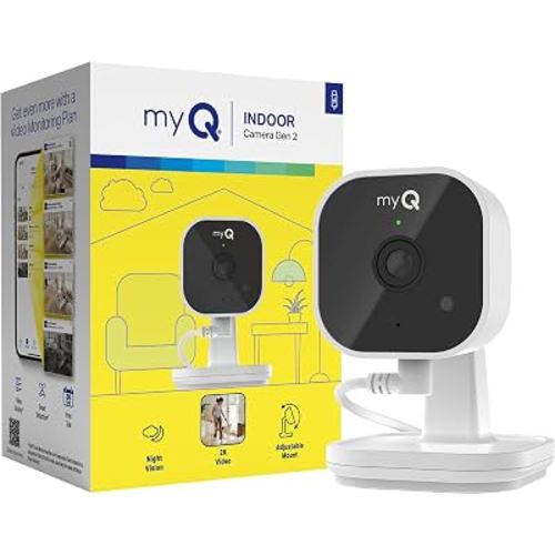 myQ Indoor Plug-in Security Camera Gen 2 – 2K Smart Wi-Fi Camera with Night Vision, Baby and Pet Monitor, Motion Detection and Alerts, 2-Way Audio & App Control