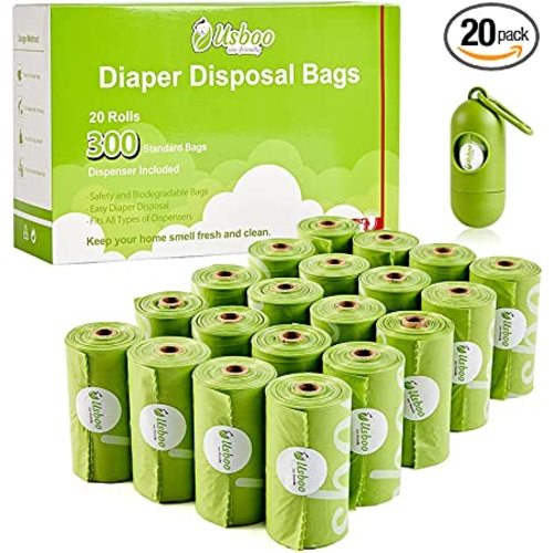 Disposable Diaper Bags for Baby, 20 Refill Rolls/300 Bags Waste Bags with Dispenser, Convenient and Quick Diaper Disposal, Unscented - 21 Piece Set