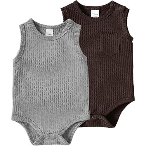 DEFAHN Baby Sleeveless Bodysuits 2 Pack Boy Girl Soft Ribbed Onsies Solid Romper Newborn Infant Summer Outfit 0-24 Months