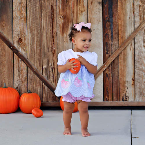 Sweet Pumpkin Bow Light Blue Gingham Amelia Bloomer Set