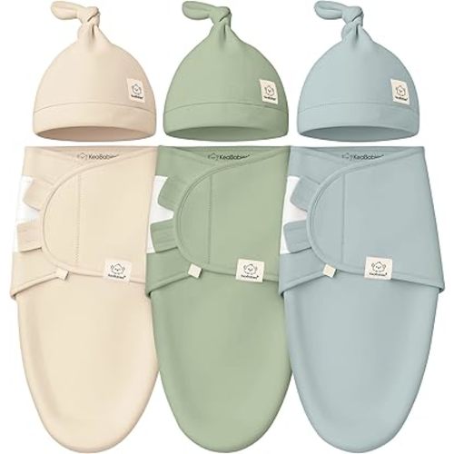 KeaBabies 3-Pack Organic Swaddles for Newborns Girls, Boys with Hats - Soft Cotton Baby Sleep Sacks 0-3 Months, Breathable Baby Hats and Swaddles 0-3 Months, Newborn Essentials Must Haves (Slate)