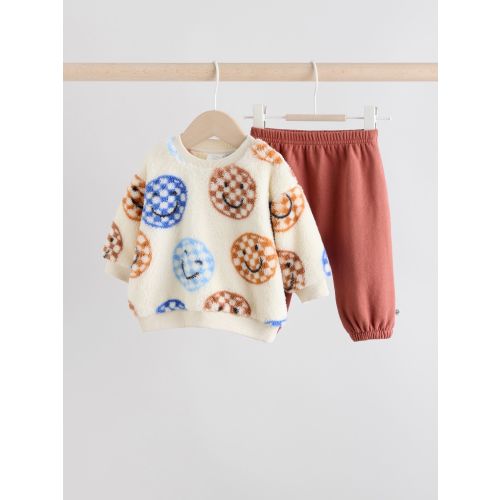 Blue Checkerboard Faces Baby Fleece Top and Joggers Set (0mths-2yrs)