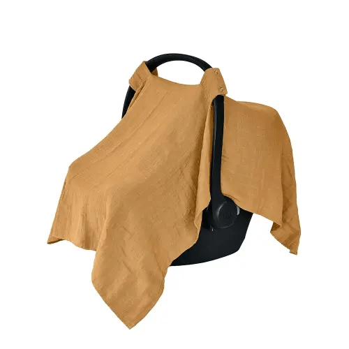 Denmark - 100% Organic Muslin Baby Car Seat Cover Muslin Carseat Canopy Baby Car Seat Covers for Boys and Girls (Autumn Yellow)