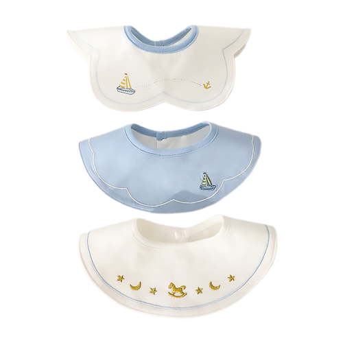 Pack of 3 Embroidered Waterproof Bibs for Kids Soft & Quick Dry Newborns Bibs Comfortable Cotton Bibs Rotable Bibs Gift