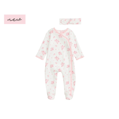 Beautiful Ivory Blossom Sleeper Set for Kids 0-3M White | Mud Pie